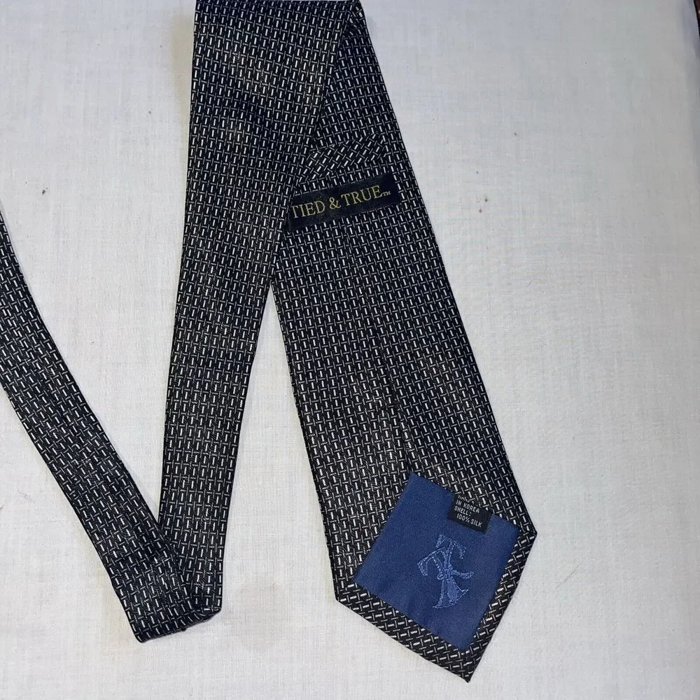 Tied & True Men’s Dress Tie Size 57” Black Geometric Business Formal City